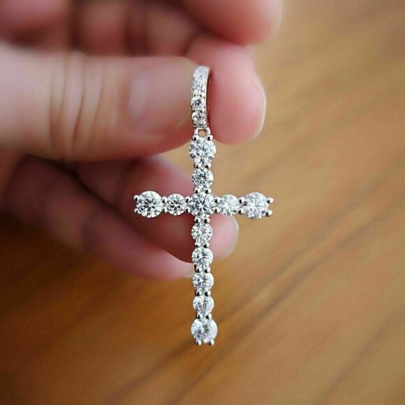 5.25 Ct Round Lab - Created Diamond Awesome look Cross Pendant in 14K White Gold